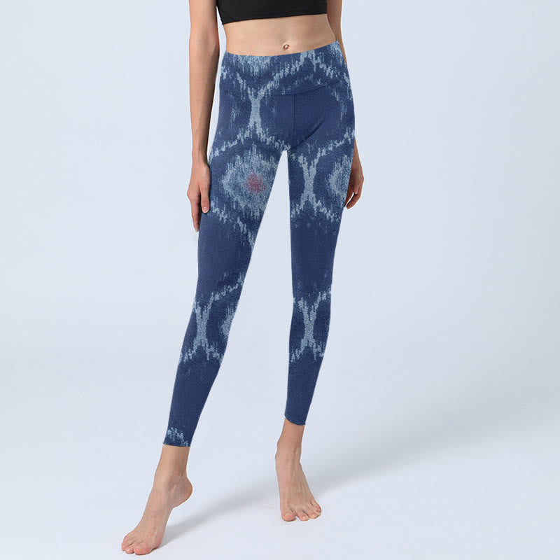 Buddha Stones Navy Blue White Design Gym Leggings Women's Yoga Pants