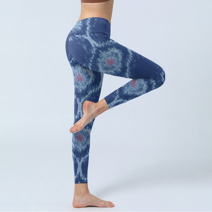 Buddha Stones Navy Blue White Design Gym Leggings Women's Yoga Pants