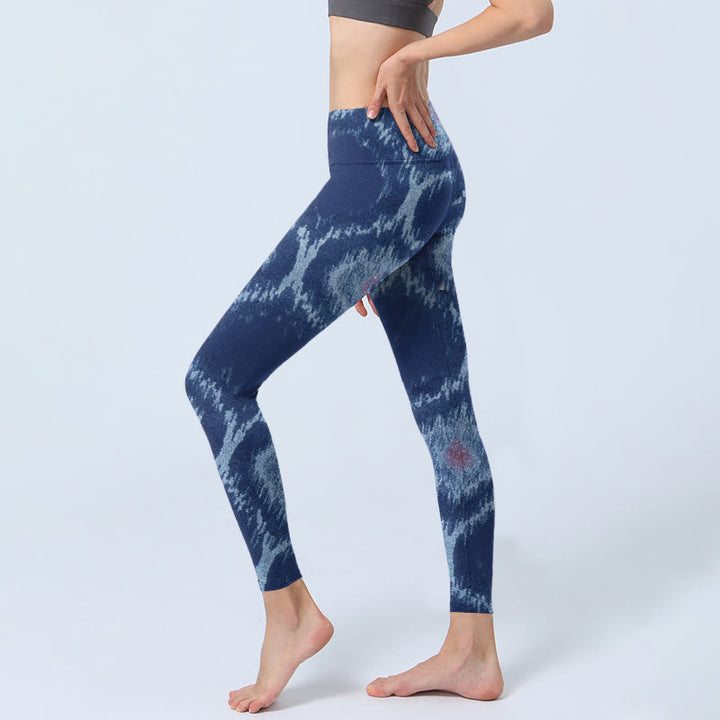 Buddha Stones Navy Blue White Design Gym Leggings Women's Yoga Pants - image 3