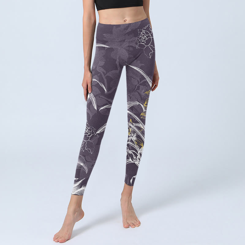 Buddha Stones Orchid Flower Roses Gym Leggings Women's Yoga Pants