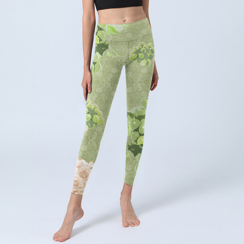 Buddha Stones Green Grapes Pink Roses Gym Leggings Women's Yoga Pants - image 6