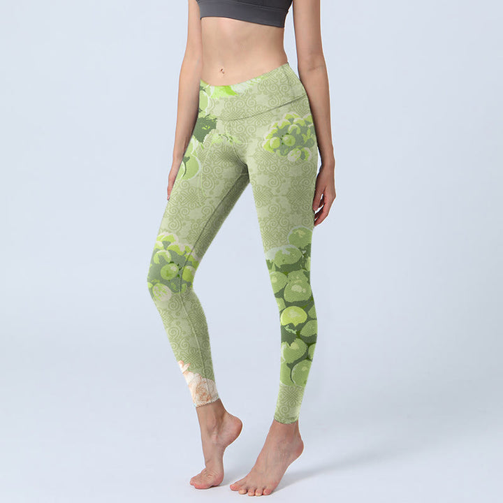Buddha Stones Green Grapes Pink Roses Gym Leggings Women's Yoga Pants - YellowGreen - US18，UK/AU22，EU50 (4XL) - image 1