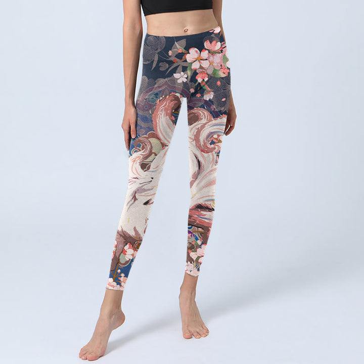 Buddha Stones Fox Cherry Blossoms Gym Leggings Women's Yoga Pants - image 6