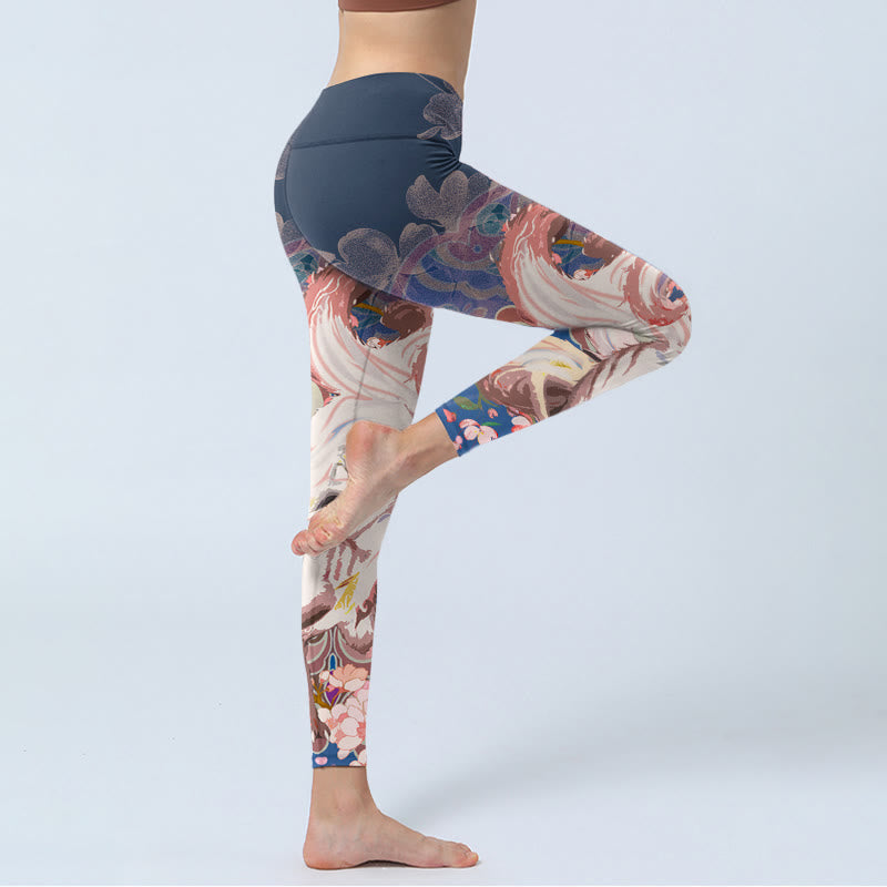 Buddha Stones Fox Cherry Blossoms Gym Leggings Women's Yoga Pants - image 3