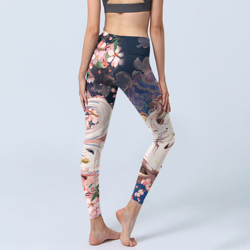 Buddha Stones Fox Cherry Blossoms Gym Leggings Women's Yoga Pants