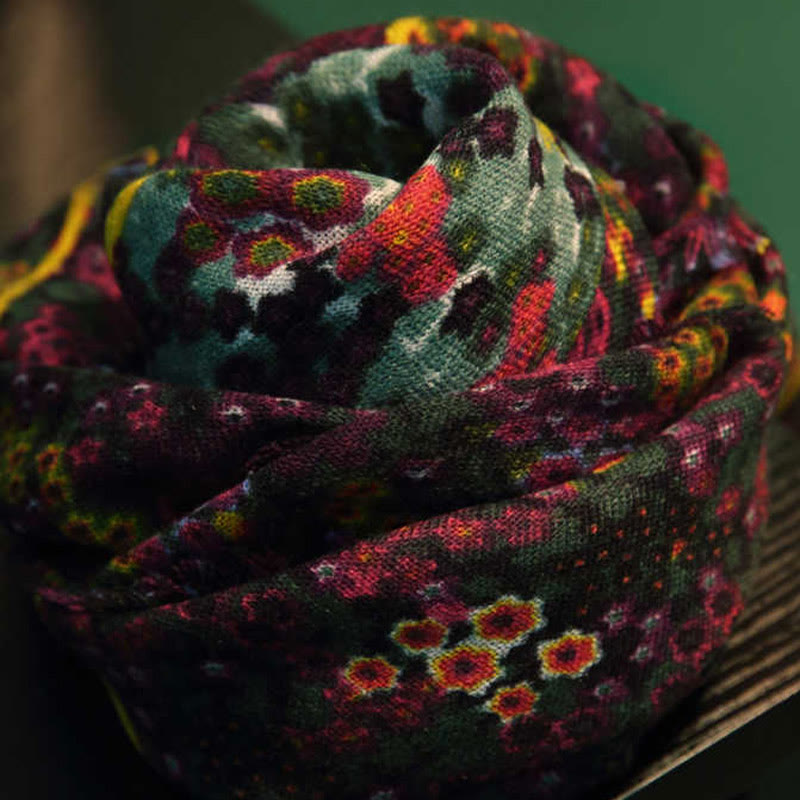 Buddha Stones Tibetan Vintage Palace Oil Painting Flowers Shawl Winter Cozy Travel Scarf Wrap - image 3