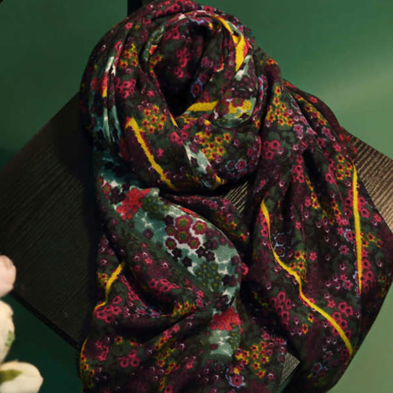 Buddha Stones Tibetan Vintage Palace Oil Painting Flowers Shawl Winter Cozy Travel Scarf Wrap - image 1