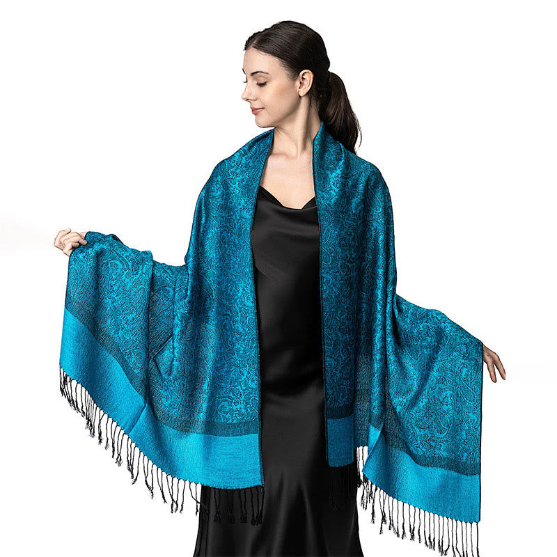 Buddha Stones Tibetan Cashew Jacquard Tassels Shawl Spring Fall Winter Warm Cozy Scarf Wrap