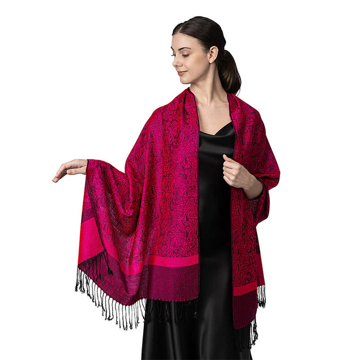 Buddha Stones Tibetan Cashew Jacquard Tassels Shawl Spring Fall Winter Warm Cozy Scarf Wrap