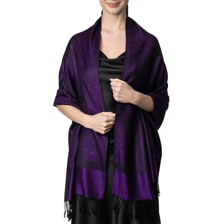 Buddha Stones Tibetan Cashew Jacquard Tassels Shawl Spring Fall Winter Warm Cozy Scarf Wrap - Purple 180*70cm - image 32