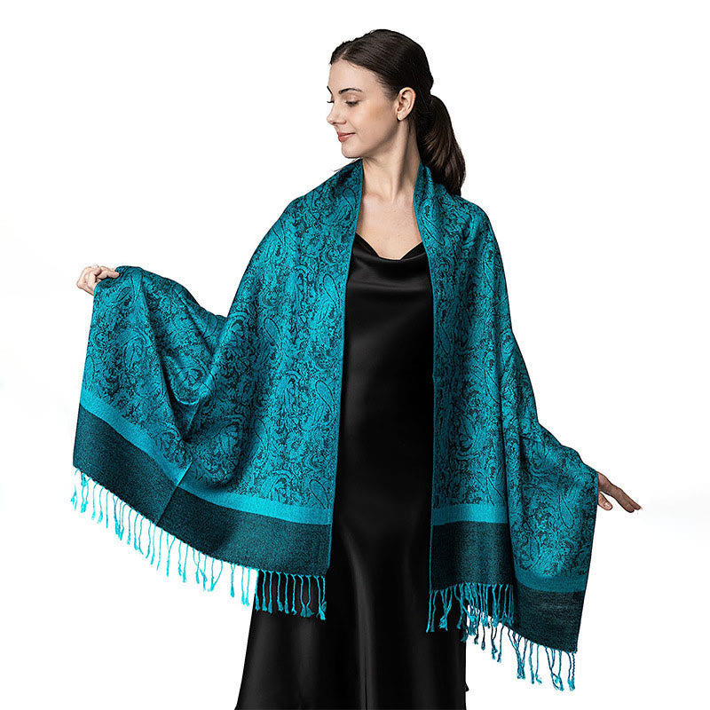 Buddha Stones Tibetan Cashew Jacquard Tassels Shawl Spring Fall Winter Warm Cozy Scarf Wrap