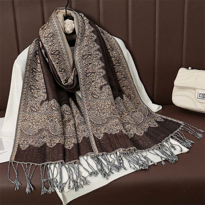 Buddha Stones Tibetan Cashew Jacquard Colorful Flower Print Tassels Shawl Fall Winter Soft Warm Scarf Wrap