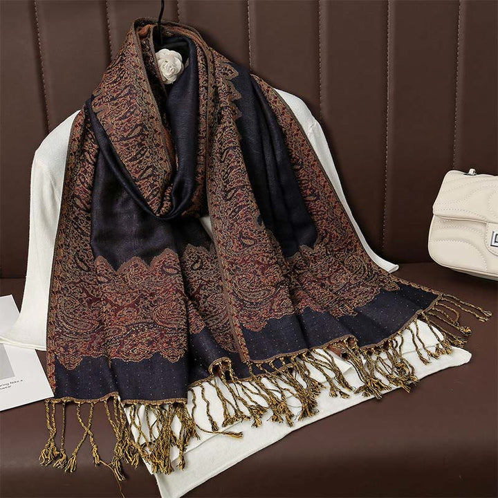 Buddha Stones Tibetan Cashew Jacquard Colorful Flower Print Tassels Shawl Fall Winter Soft Warm Scarf Wrap