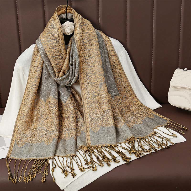 Buddha Stones Tibetan Cashew Jacquard Colorful Flower Print Tassels Shawl Fall Winter Soft Warm Scarf Wrap