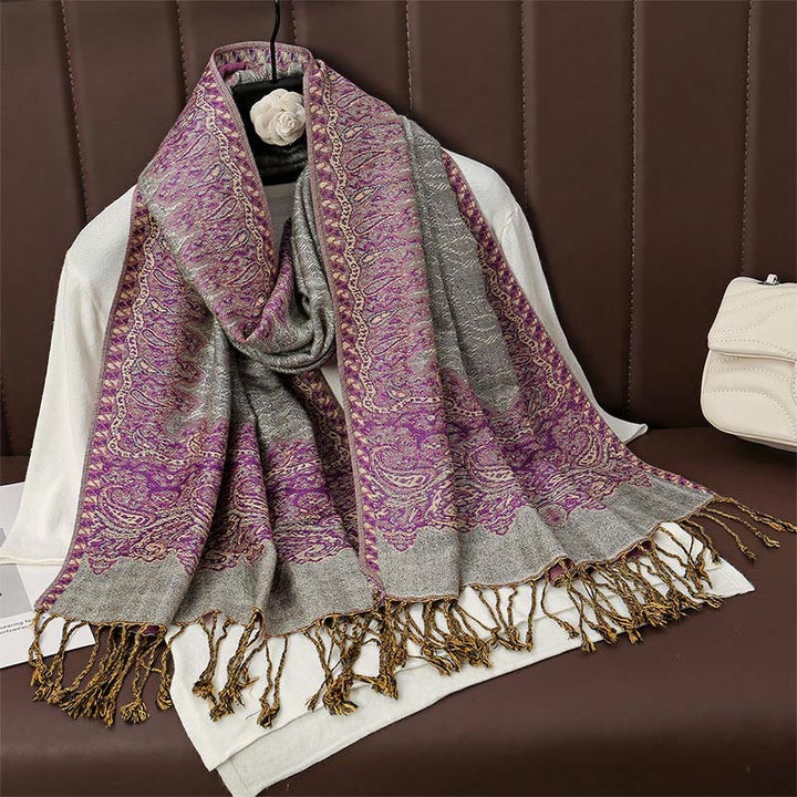 Buddha Stones Tibetan Cashew Jacquard Colorful Flower Print Tassels Shawl Fall Winter Soft Warm Scarf Wrap