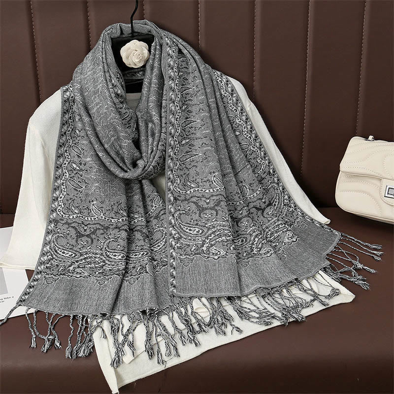 Buddha Stones Tibetan Cashew Jacquard Colorful Flower Print Tassels Shawl Fall Winter Soft Warm Scarf Wrap