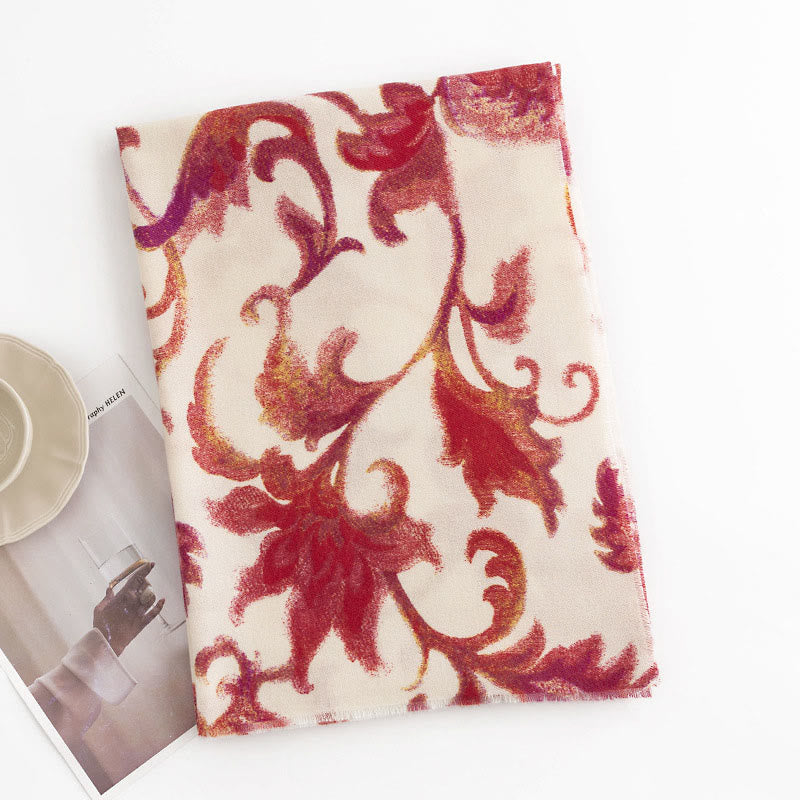 Buddha Stones Tibetan Red Flower Print Shawl Fall Winter Soft Warm Scarf Wrap - image 2