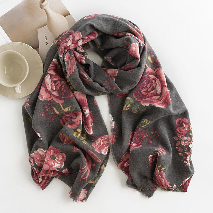 Buddha Stones Tibetan Shawl Garden Style Rose Flower Print Fall Winter Soft Warm Scarf Wrap - DimGray 180*65cm - image 10