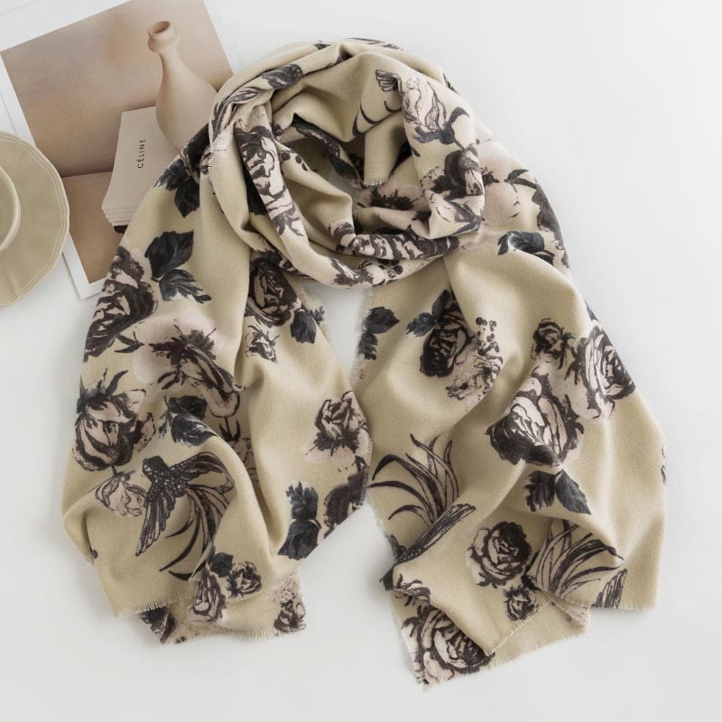 Buddha Stones Tibetan Shawl Garden Style Rose Flower Print Fall Winter Soft Warm Scarf Wrap