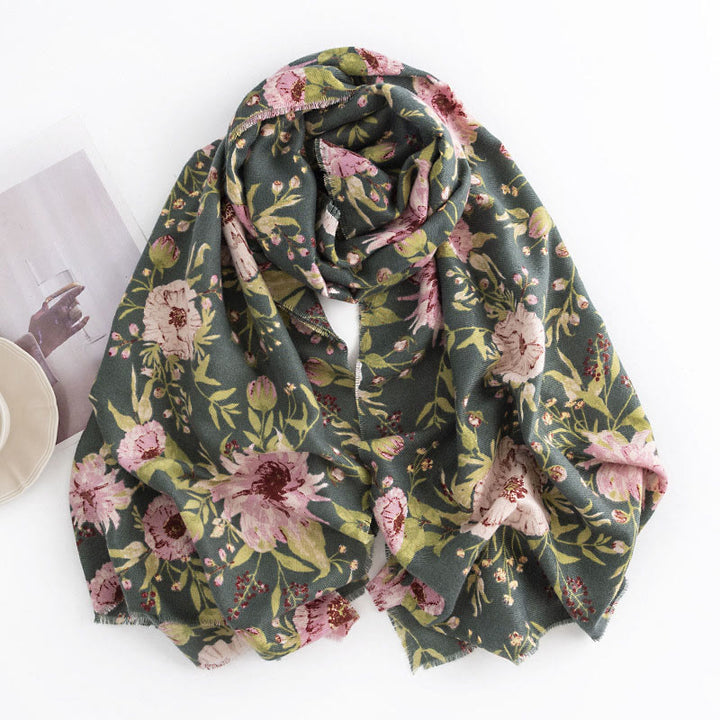 Buddha Stones Tibetan Shawl Blooming Flower Lush Leaves Print Fall Winter Soft Warm Scarf Wrap