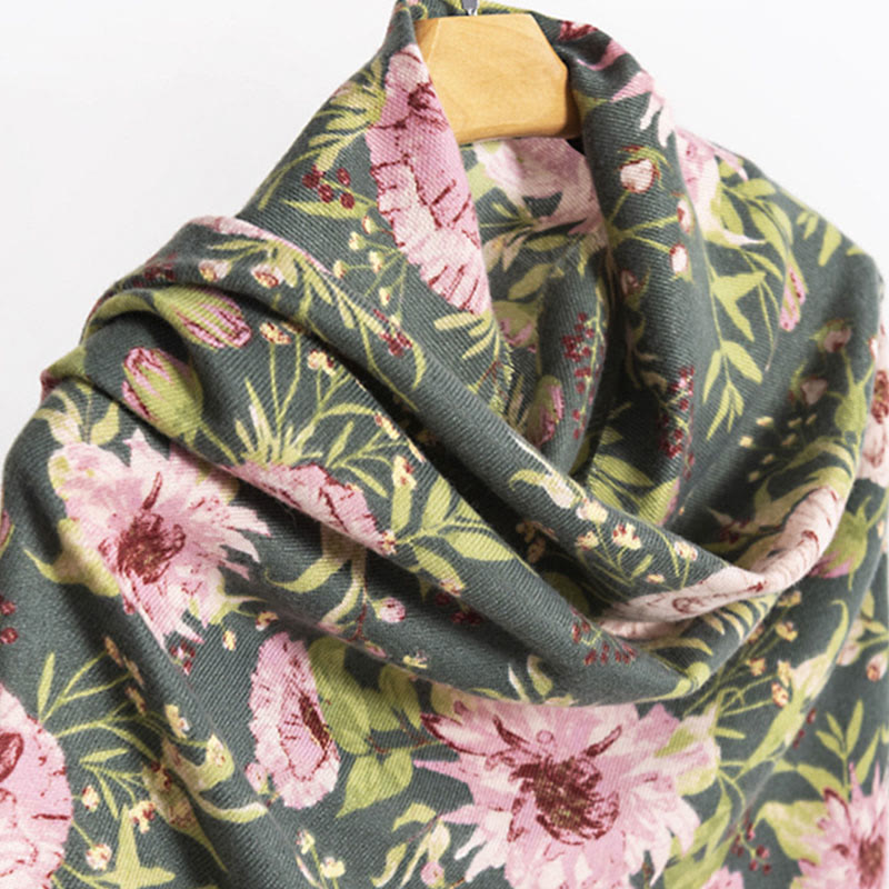Buddha Stones Tibetan Shawl Blooming Flower Lush Leaves Print Fall Winter Soft Warm Scarf Wrap - image 4