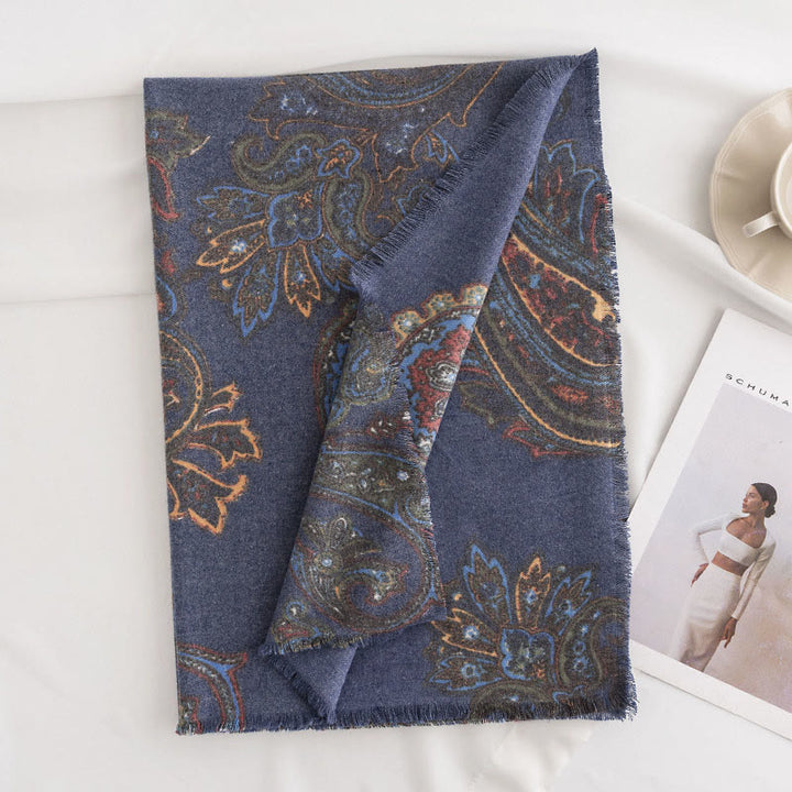 Buddha Stones Tibetan Paisley Prints Shawl Fall Winter Soft Warm Scarf Wrap - DarkBlue 190*65cm - image 9