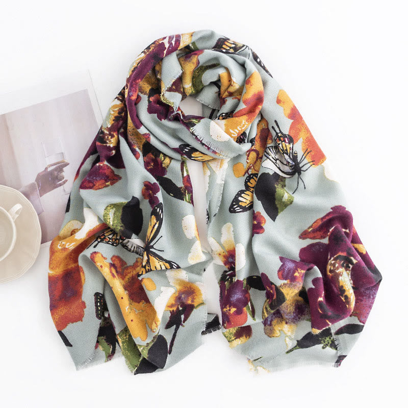 Buddha Stones Tibetan Colorful Butterfly Flower Print Shawl Fall Winter Soft Warm Scarf Wrap - image 2