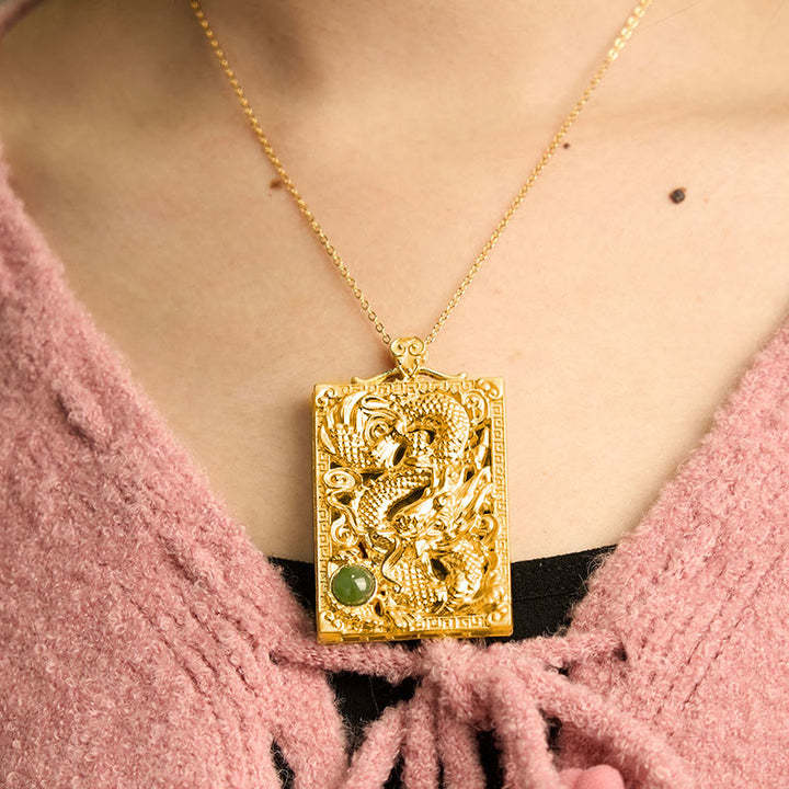 Buddha Stones Dragon Gold Plated Copper Hetian Jade Strength Necklace Pendant - image 4