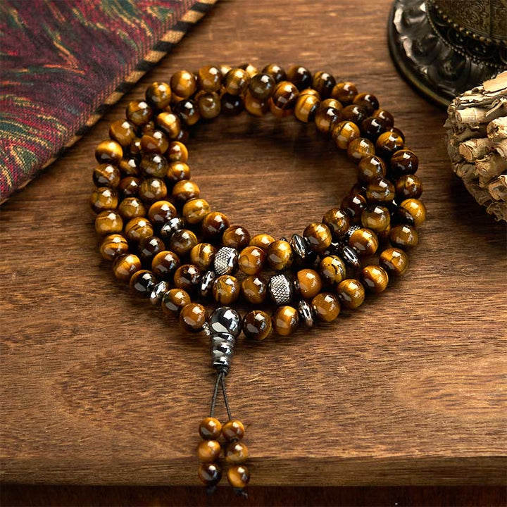 Buddha Stones 108 Mala Beads Natural Stone Tiger Eye Multi-turn Protection Bracelet