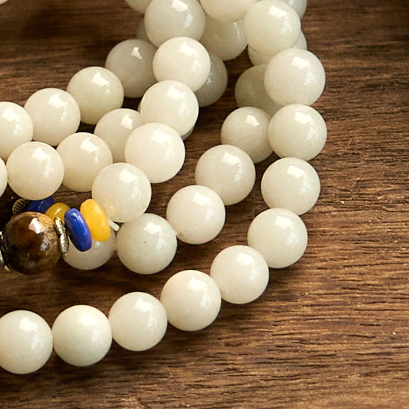 Buddha Stones 108 Mala Beads Natural Quartzite Wealth Luck Bracelet - image 12