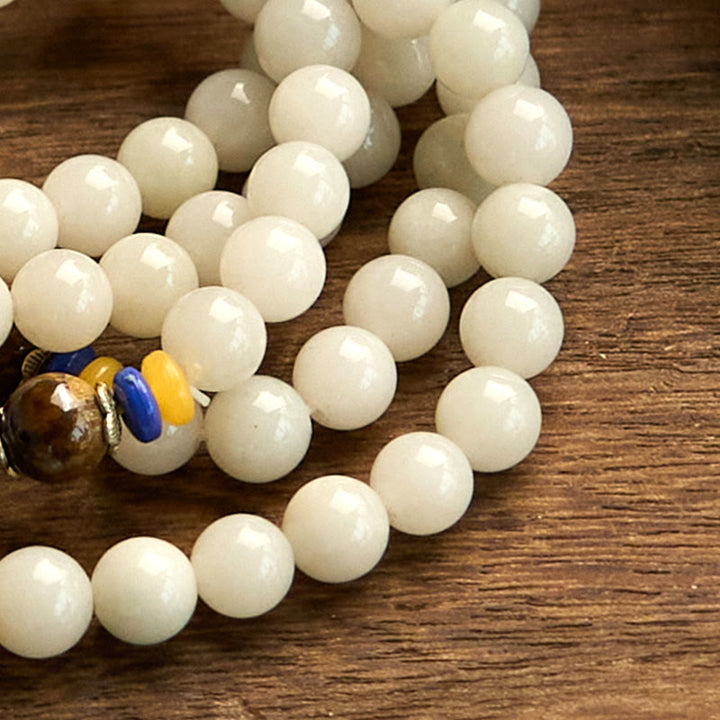 Buddha Stones 108 Mala Beads Natural Quartzite Wealth Luck Bracelet - image 12