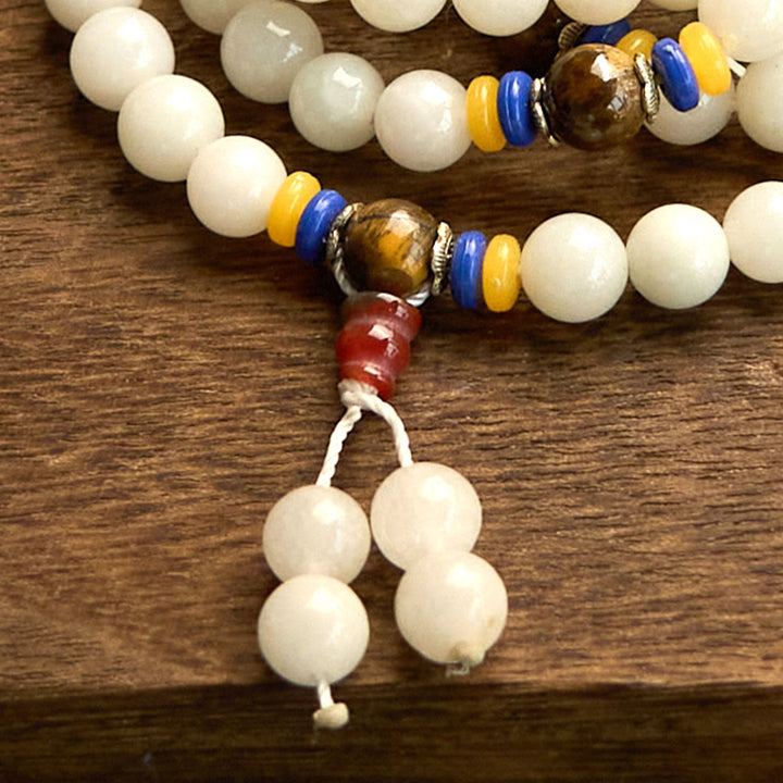 Buddha Stones 108 Mala Beads Natural Quartzite Wealth Luck Bracelet - image 15