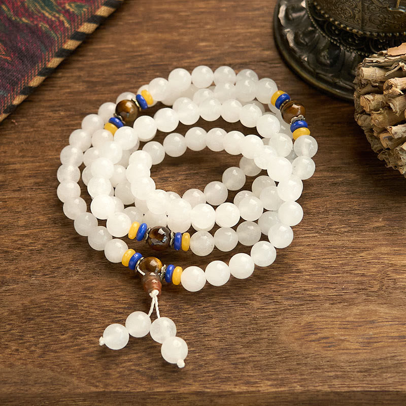 Buddha Stones 108 Mala Beads Natural Quartzite Wealth Luck Bracelet - image 5