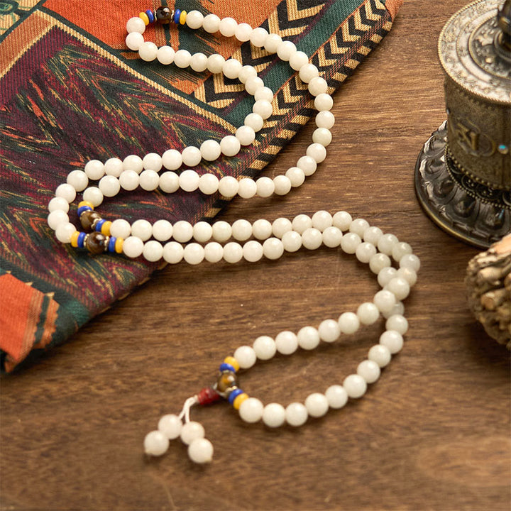 Buddha Stones 108 Mala Beads Natural Quartzite Wealth Luck Bracelet - image 9