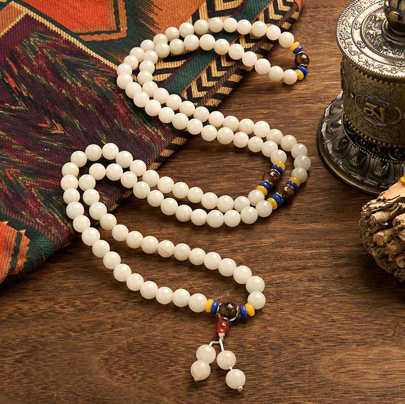 Buddha Stones 108 Mala Beads Natural Quartzite Wealth Luck Bracelet - image 8