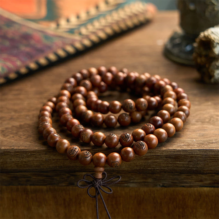 Buddha Stones 108 Mala Beads Lightning Struck Jujube Wood The Golden Light Mantra Protection Bracelet