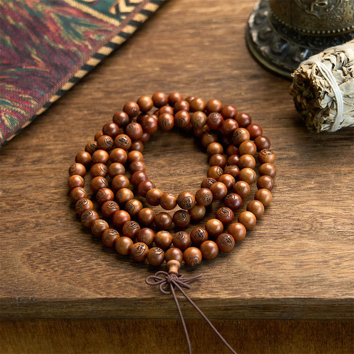 Buddha Stones 108 Mala Beads Lightning Struck Jujube Wood The Golden Light Mantra Protection Bracelet