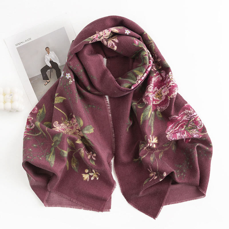 Buddha Stones Tibetan Multiflora Rose Print Pattern Design Shawl Fall Winter Cozy Warm Scarf Wrap - MediumVioletRed 190*65cm - image 10