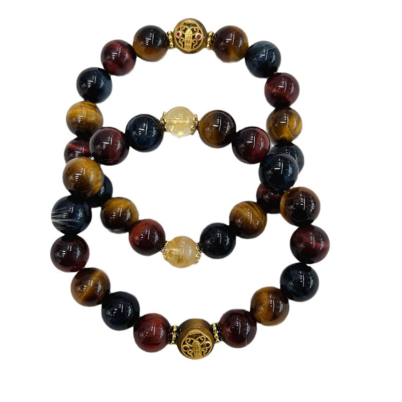 Buddha Stones Tiger Eye Stone Beads Protection Courage Bracelet