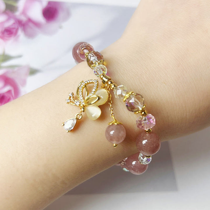 Buddha Stones Natural Strawberry Quartz Butterfly Healing Bracelet