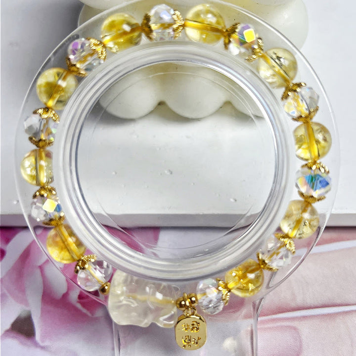 Buddha Stones Natural Citrine White Crystal Nine Tailed Fox Attracting Wealth Charm Energy Bracelet