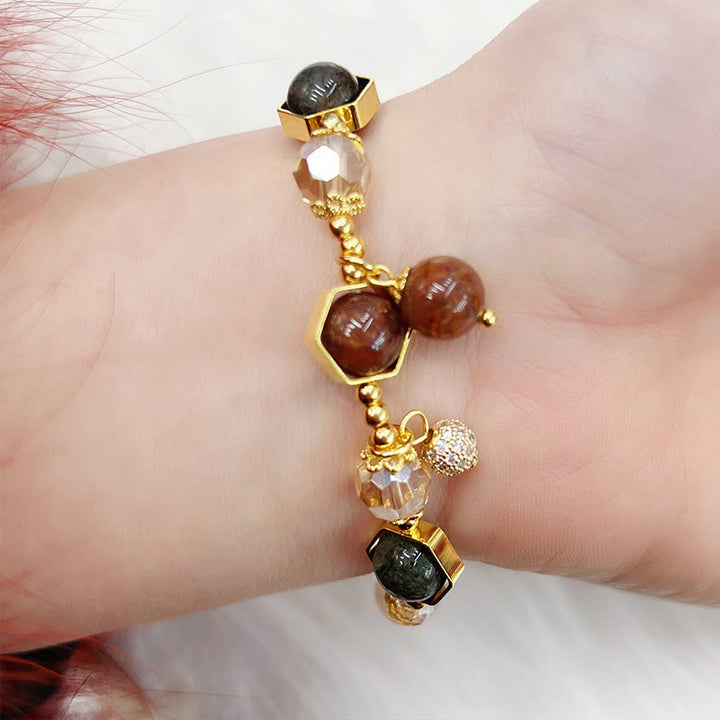 Buddha Stones Natural Colored Rutilated Quartz Amethyst Protection Bracelet