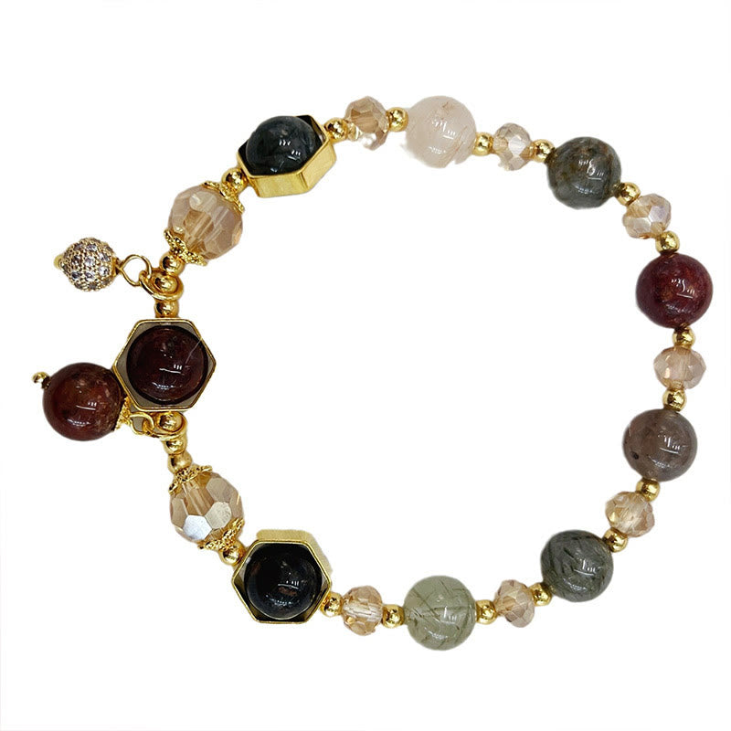 Buddha Stones Natural Colored Rutilated Quartz Amethyst Protection Bracelet