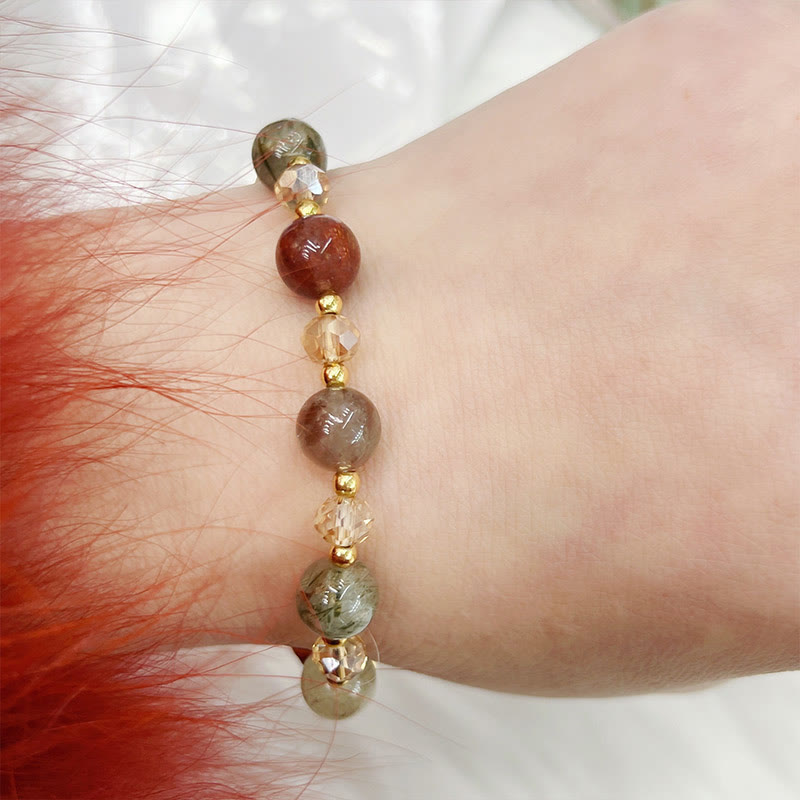 Buddha Stones Natural Colored Rutilated Quartz Amethyst Protection Bracelet