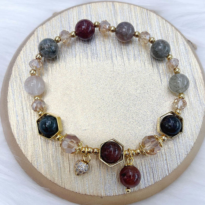 Buddha Stones Natural Colored Rutilated Quartz Amethyst Protection Bracelet