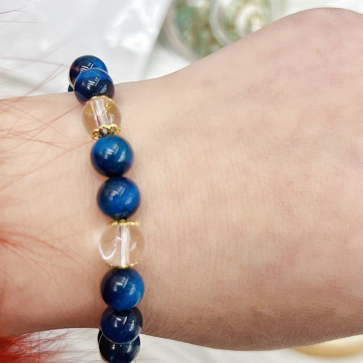 Buddha Stones Blue Tiger Eye White Crystal Water Drop Strength Bracelet