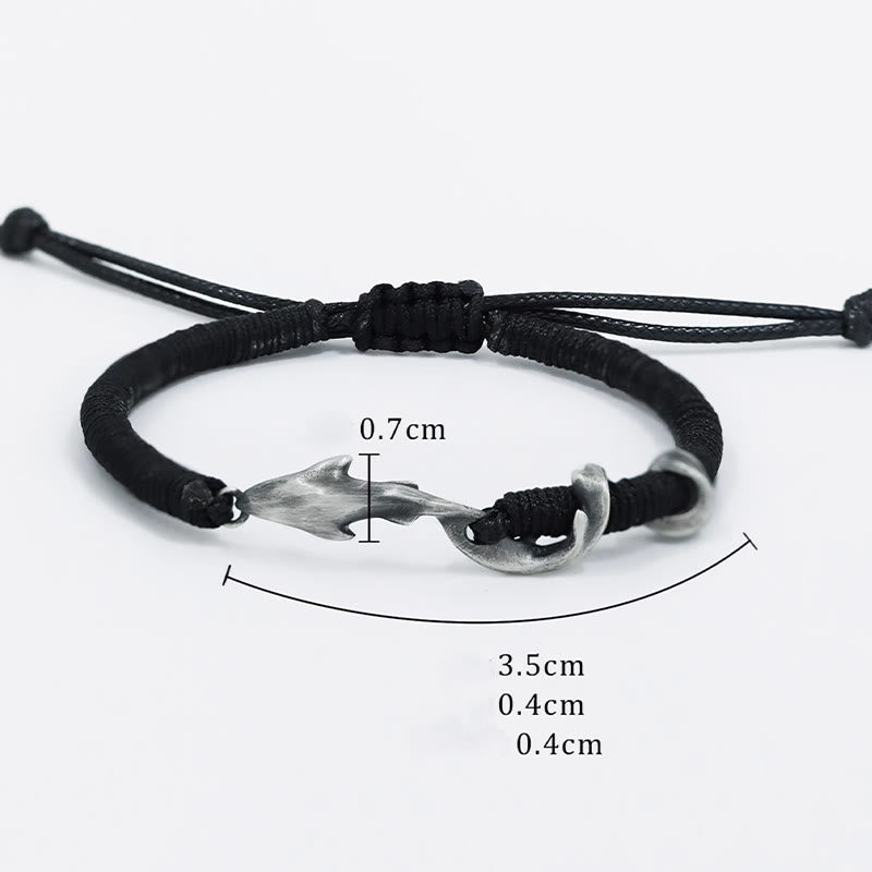 Buddha Stones 999 Sterling Silver Shark Black Wax Rope Protection Bracelet - image 8