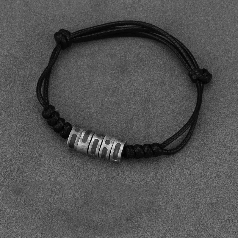 Buddha Stones 999 Sterling Silver Morse Code Wax Rope Blessing Bracelet - 999 Sterling Silver Black Wax Rope(Wrist Circumference: 14-21cm) - Morse Code:LUCKY - image 1
