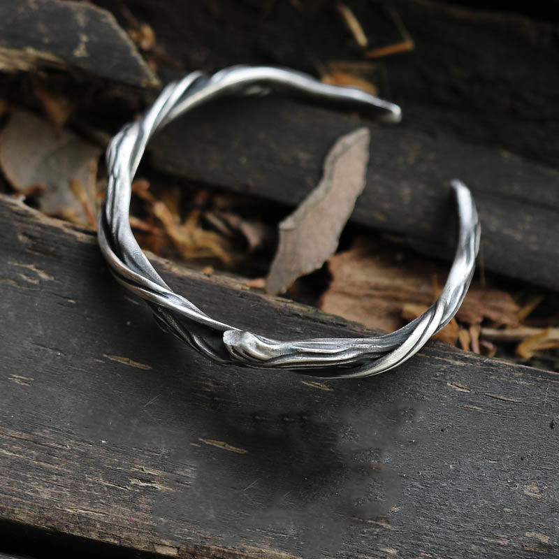 Buddha Stones 999 Sterling Silver Driftwood Cuff Bracelet Bangle - image 11