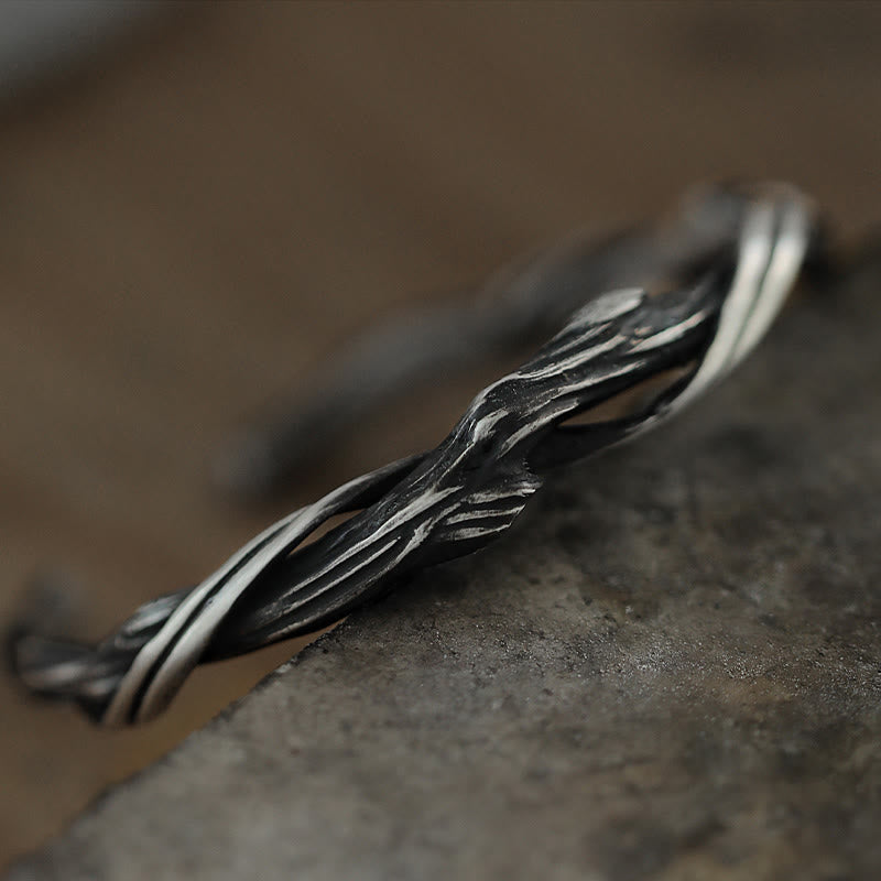 Buddha Stones 999 Sterling Silver Driftwood Cuff Bracelet Bangle - image 3